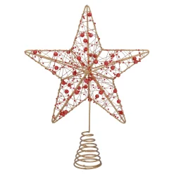 Baumspitze Stern mit roten Perlen, goldfarben