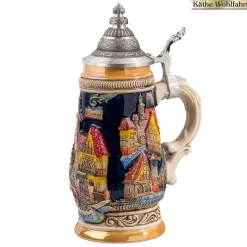 Bierkrug mit Zinndeckel "Rothenburg", schwarz, 0,25l