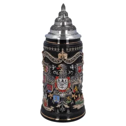 Bierkrug mit Zinndeckel "Stadtwappen", gold, 0,75l