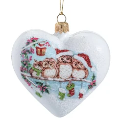 Glasherz weiß matt "Eulenweihnacht", 10 cm