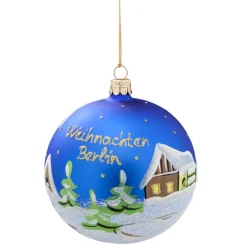Glaskugel blau "Weihnachten Berlin", 10 cm