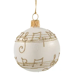 Glaskugel cremefarben mit Notenband, 6 cm