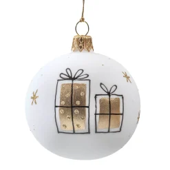 Glaskugel Geschenke, weiß matt, 7 cm