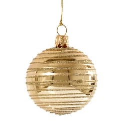 Glaskugel gold mit goldenen Streifen, 8cm