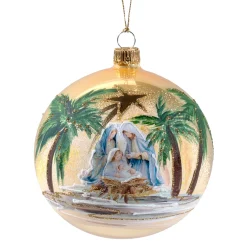 Glaskugel goldgelb opal "Heilige Familie unter Palmen", 10 cm