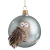 Glaskugel grau matt Eule mit Federn, 7 cm