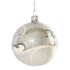 Glaskugel grau mit Pinguinen, 7cm