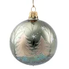 Glaskugel grün glänzend mit Winterwald, 7 cm