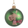 Glaskugel grün matt mit Elchkopf, 7 cm