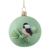 Glaskugel grün matt "Tannenmeise", 7 cm
