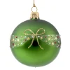 Glaskugel grün matt/lack mit Schleife, 7 cm