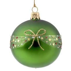 Glaskugel grün matt/lack mit Schleife, 7 cm
