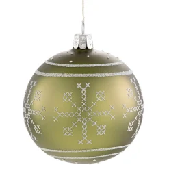 Glaskugel grün mit weißem Muster, 8 cm