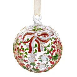 Glaskugel Ilex mit Schleife, 7 cm