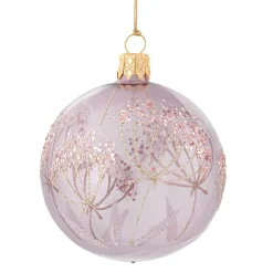 Glaskugel klar mit Blumen rosé, 7 cm