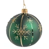 Glaskugel matt, grün mit Schneeflocken, 8 cm