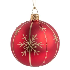 Glaskugel matt, rot mit Schneeflocken, 8 cm