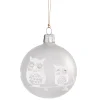 Glaskugel mattweiß mit weißen Eulen, 7 cm