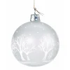 Glaskugel Milchglas mit weißen Bäumen, 7 cm