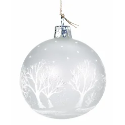 Glaskugel Milchglas mit weißen Bäumen, 7 cm