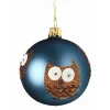 Glaskugel petrol mit Eulen, 7cm
