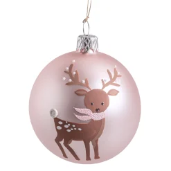 Glaskugel rosa mit Hirsch, 7 cm