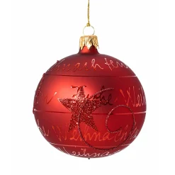 Glaskugel rot "Frohe Weihnachten", 8 cm