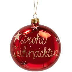 Glaskugel rot "Frohe Weihnachten", 10 cm