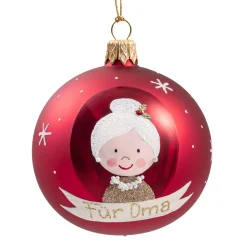 Glaskugel rot matt "Für Oma", 7 cm