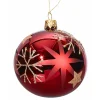 Glaskugel rot mit goldenen Sternen und Flocken, 8cm