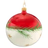 Glaskugel rot-weiß mit Zweig und Sternchen, 10 cm