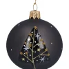 Glaskugel schwarz matt mit Baum, 7 cm