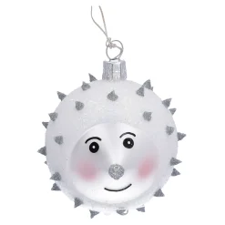 Glaskugel silber mit Igel, 6 cm