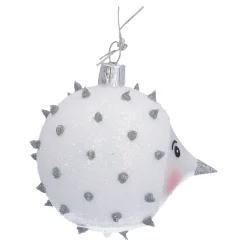 Glaskugel silber mit Igel, 6 cm