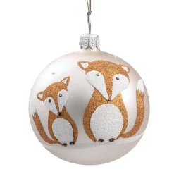 Glaskugel taupe matt mit zwei Füchsen, 7 cm