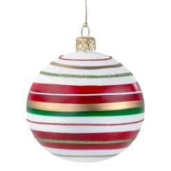 Glaskugel weiß matt mit Streifenmuster, 8 cm