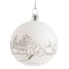 Glaskugel weiß matt mit Winterhäuser, 7 cm