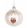 Glaskugel weiß mit Kranz und Eule, 7cm