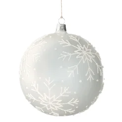 Glaskugel weiß mit Schneeflocken, 12cm