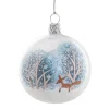 Glaskugel weiß opal mit Fuchs im Winter, 7 cm