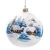 Glaskugel weiß opal Winterdorf, 10 cm