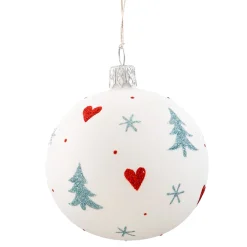 Glaskugel weiß "Winterzeit", 7 cm