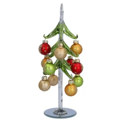 Grüner Glasbaum mit bunten Kugeln, 23 cm