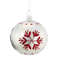 Kugel weiß mit roten Flocken, 8 cm