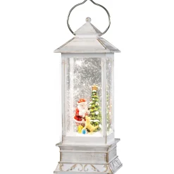 LED Schneelaterne "Weihnachtsmann mit Hund", 27,5 cm