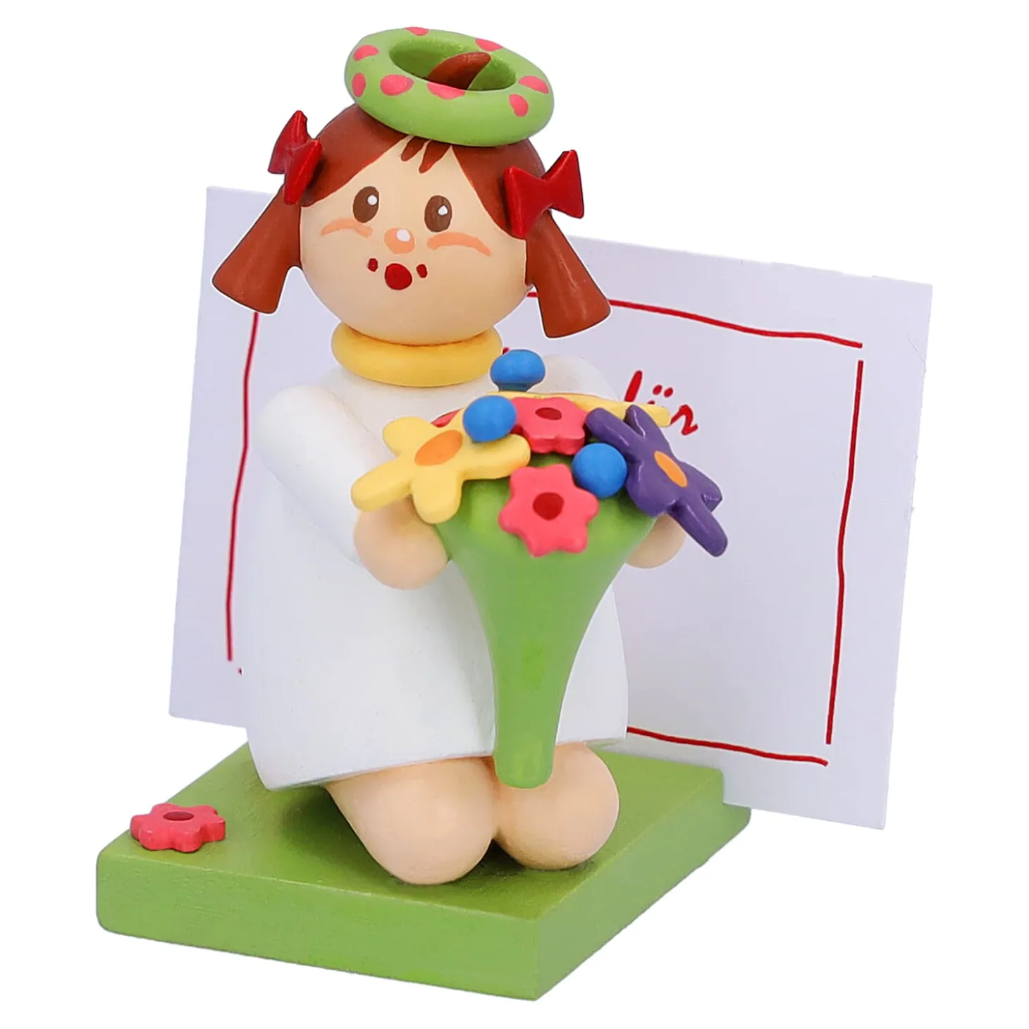 Mädchen mit Blumen "Viele Grüße"