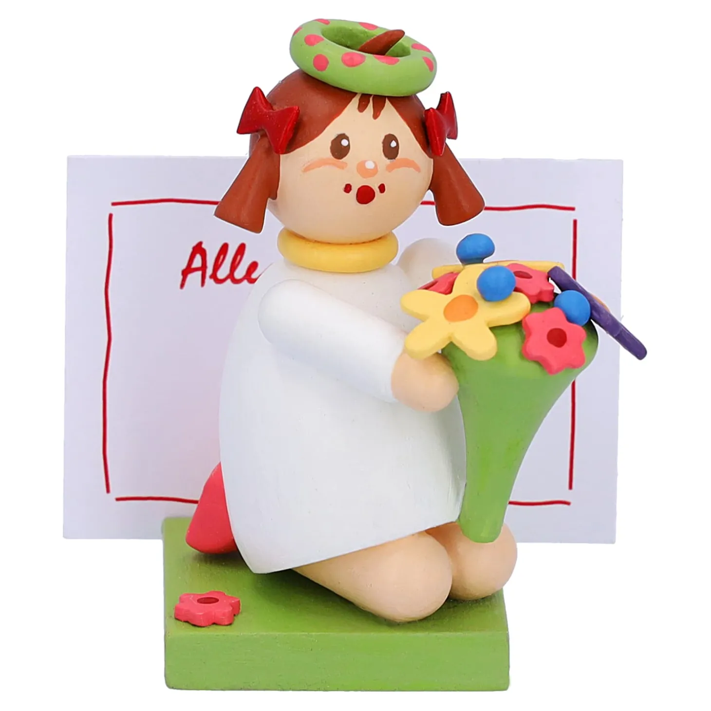 Mädchen mit Blumen "Viele Grüße"