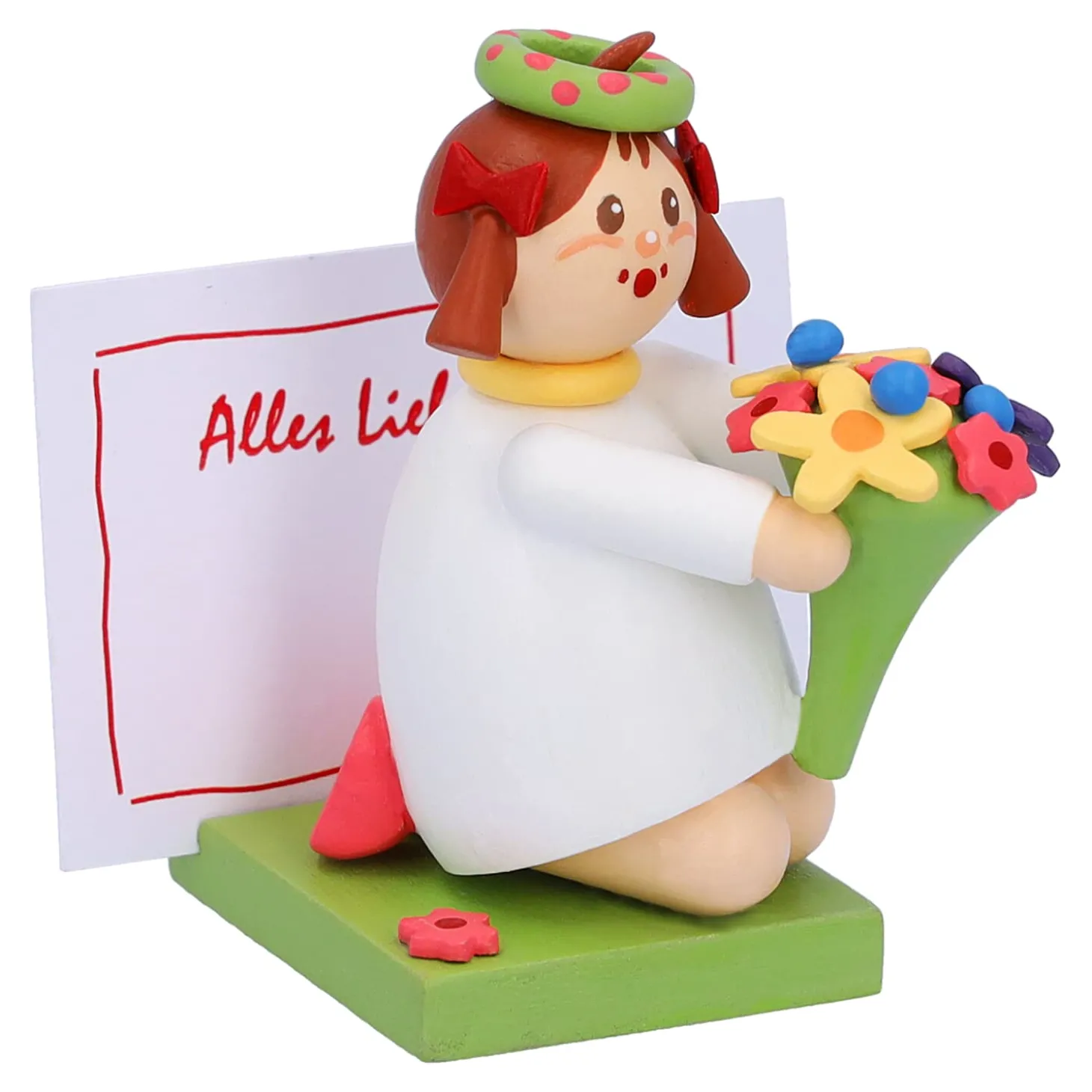 Mädchen mit Blumen "Viele Grüße"