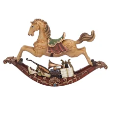 Nostalgisches Schaukelpferd mit Instrumenten, hellbraun