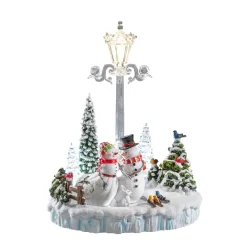 Schneemannpaar in Winterlandschaft, Standfigur aus Acryl